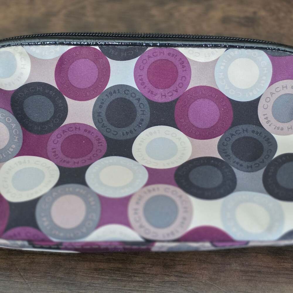 Coach Signature Circles Satin Cosmetic Case in Berry and Grey